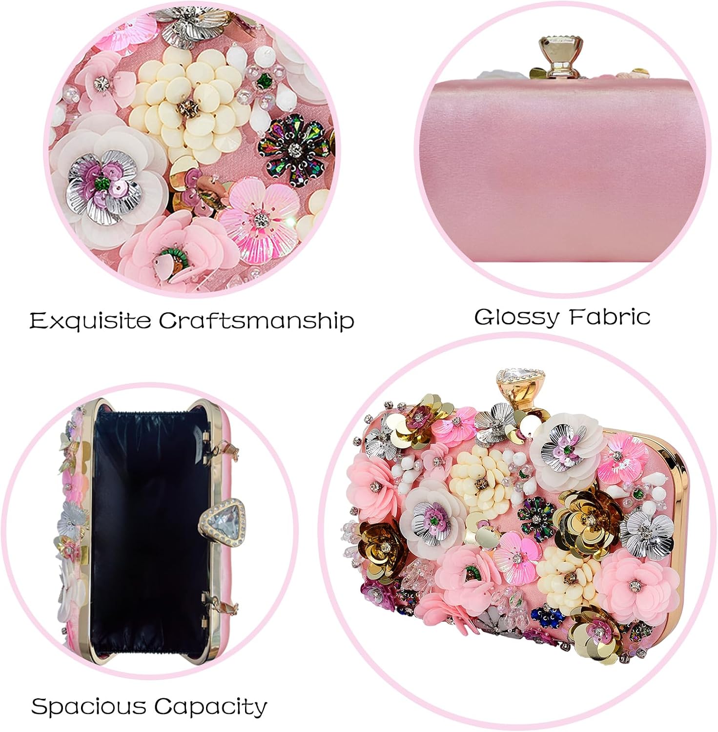 SH Clutch Purses for Women Wedding Prom Clutch Flower Evening Handbag