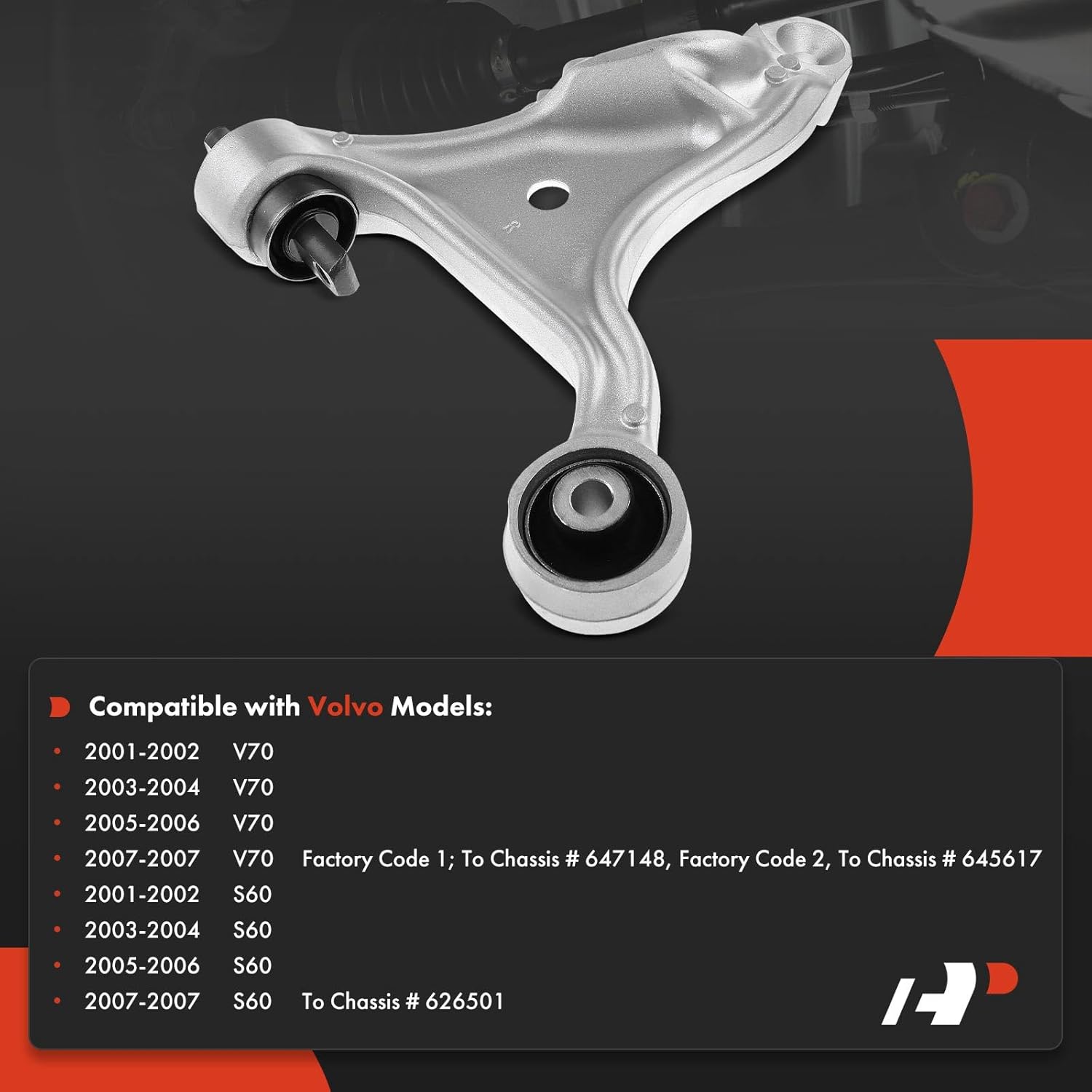 A-Premium Front Right Lower Control Arm, with Bushing, Compatible with Volvo V70 2001-2007, S60 2001-2007