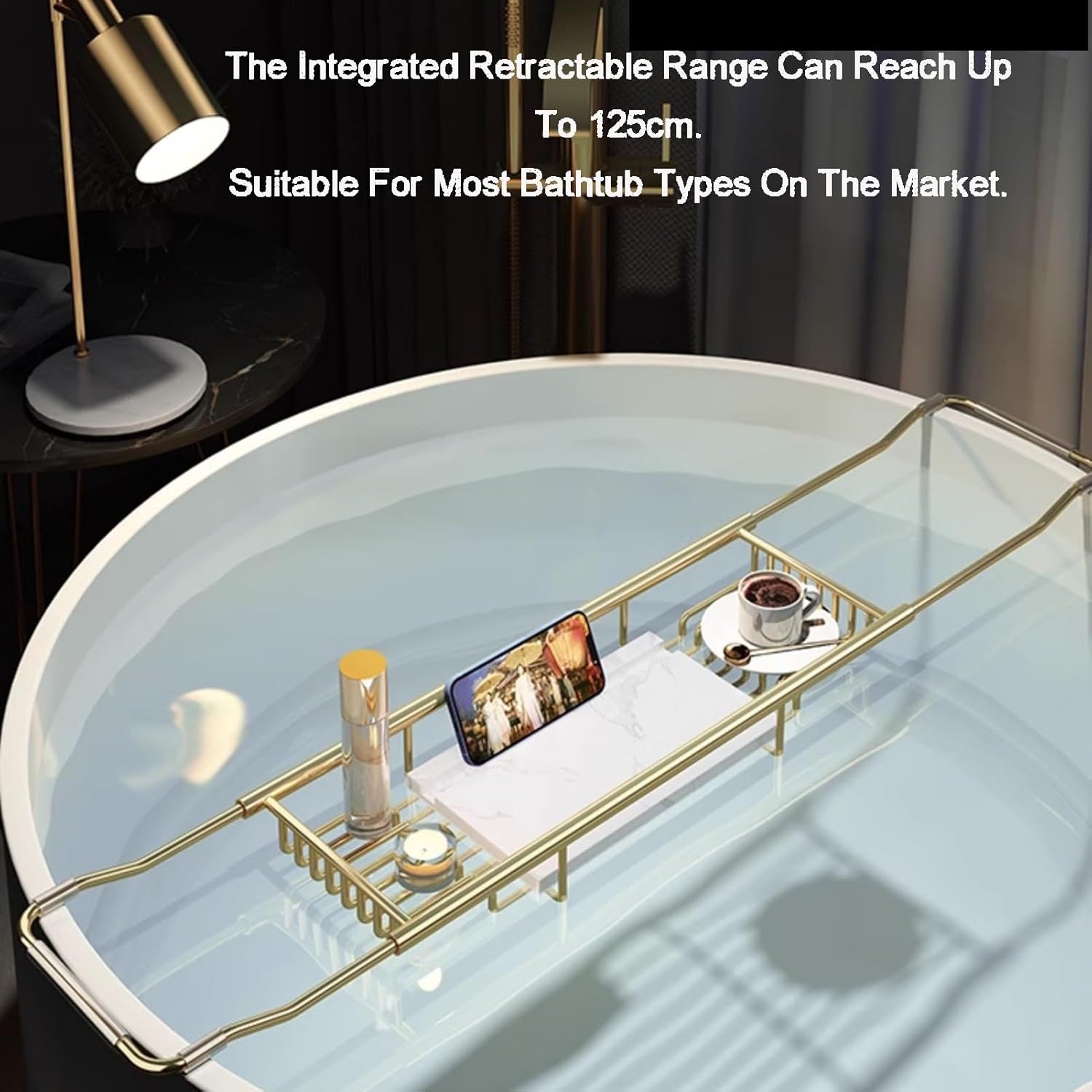 Expandable Drain Bath Caddy Tray for Tub,Simple Bathtub Table Trays Storage Rack,for Candle Towel Book Wine Phone Shower(Color3)