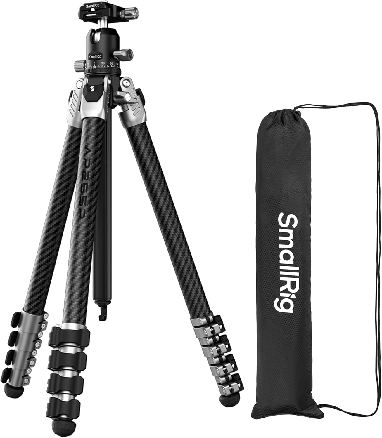 SmallRig 160cm/62.6'' Carbon Fiber Camera Tripod, 360° Ball Head, Max Load 5kg(11lbs), Weight 1.4kg(3lbs), Storage Length 47cm(18.5''), Travel Tripod for Vlogging/Macro Photography
