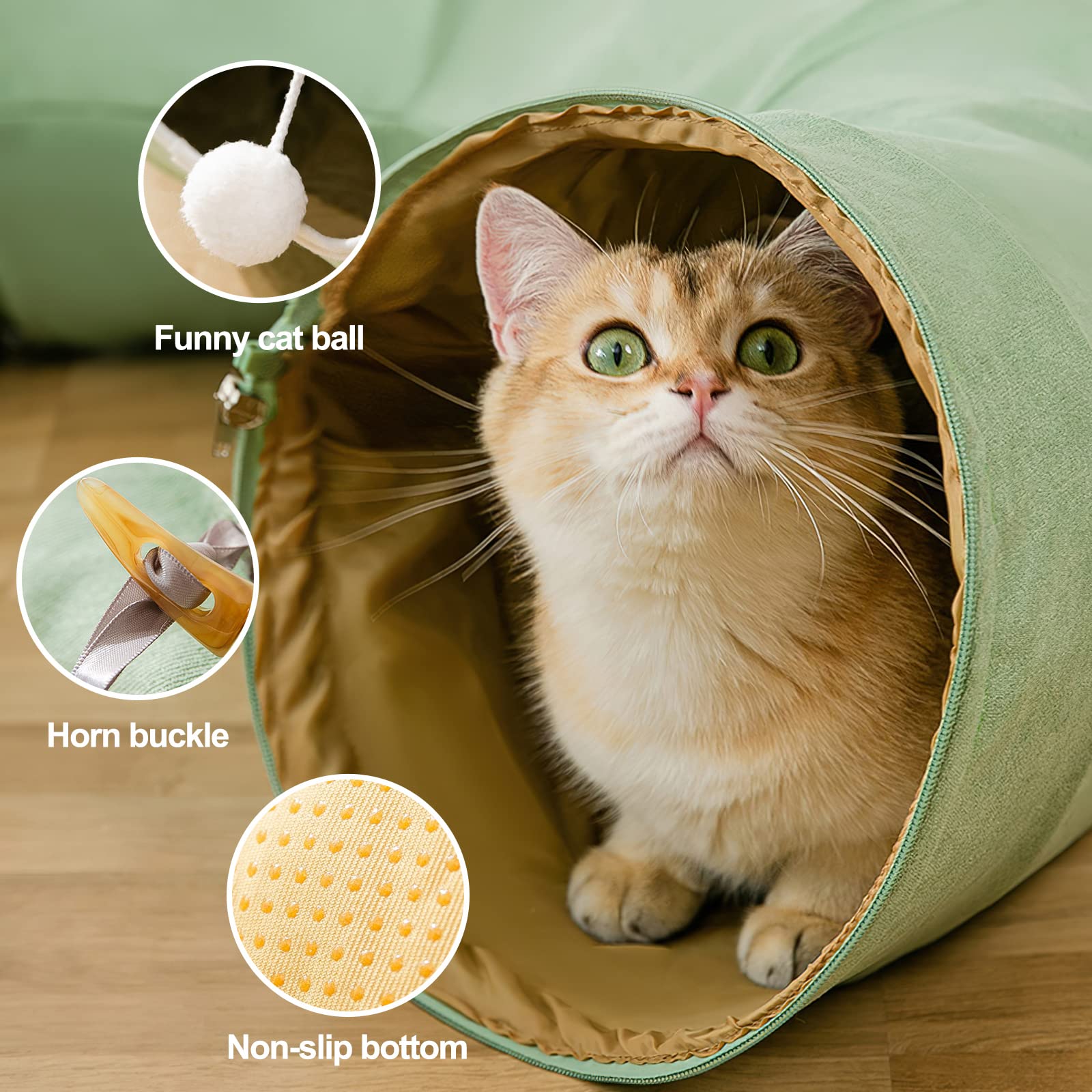 Galatée Katzentunnel, Katzenbett Für Den Innenbereich, Haustierhöhlenbett Mit 1 Hängenden Kratzbällen, Zusammenklappbarer Runder Katzentunnel, Katzentunnelbett(Blau)