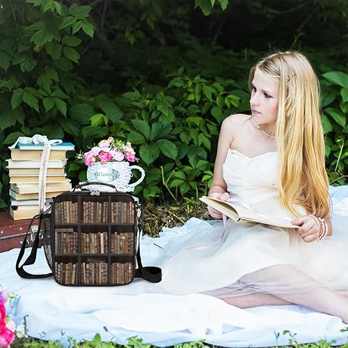 Miniatura 5 de Estantería retro reutilizable para mujeres y hombres, biblioteca de sala de libros, lonchera aislada de alta calidad, bolsa de almuerzo portátil