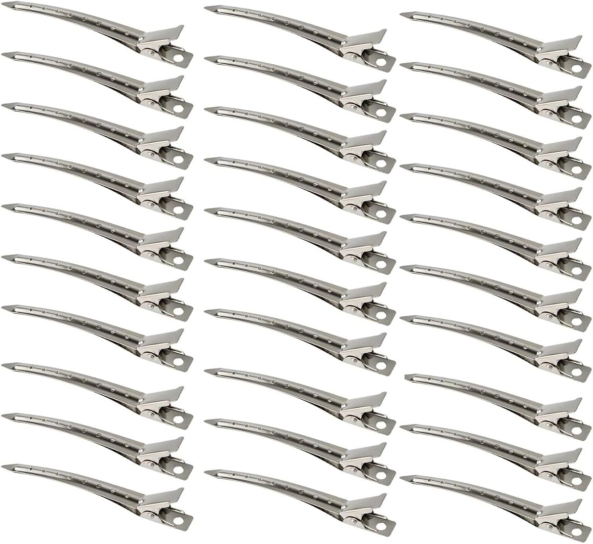 30 Packs Hair Clips, Duck Bill Clips, Hair Coloring, Hair Clips & Barrettes, 3.5 Inches Rustproof Metal Alligator Curl Clips with Holes for Hair Styling, Silver