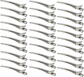 HAALII 30 Pcs Duck Bill Hair Clips، Pin Curl Clips، مقاطع الشعر المعدنية، مقاطع تقسيم الشعر، مقاطع تجعيد التمساح المعدنية المقاومة للصدأ مقاس 3.5 بوصة مع فتحات لتصفيف الشعر، إكسسوارات الشعر، الفضة