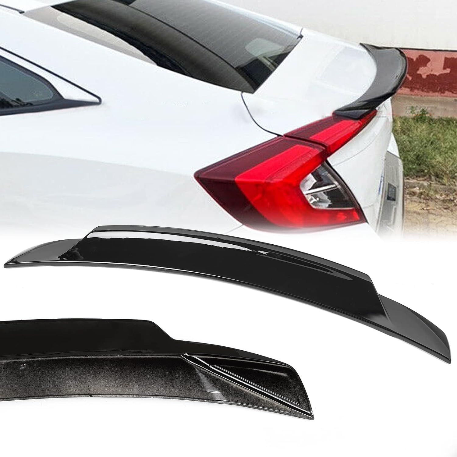 ZXMOTO Fit for Honda Civic 4DR Sedan 2016 2017 2018 2019 2020 2021 Gloss BLK HIGHKICK Duckbill Trunk Spoiler Wing