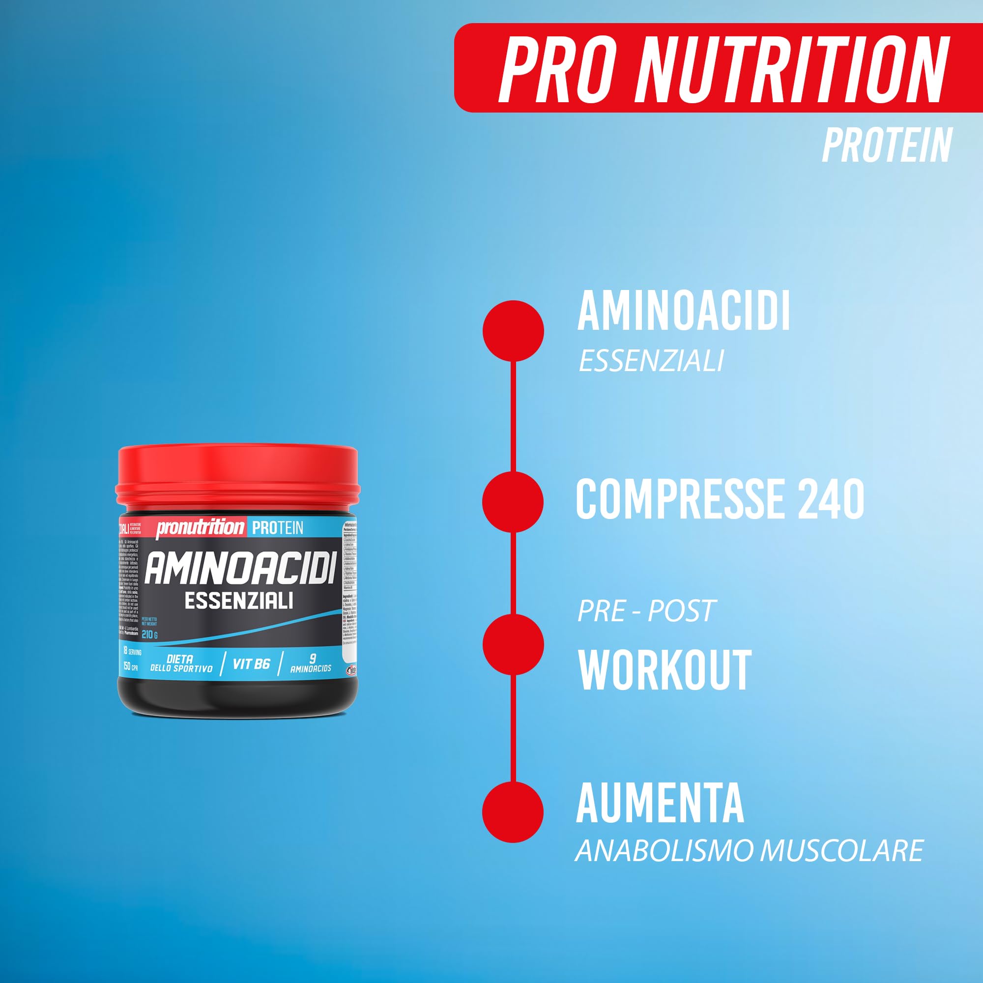 PRO NUTRITION Aminoacidi Essenziali 240 cpr, Integratore Alimentare, Riduzione della Stanchezza, Diminuzione dell’Affaticamento dell’Organismo, Azione Energetica, Bilancio Azotato Positivo - Vitamin