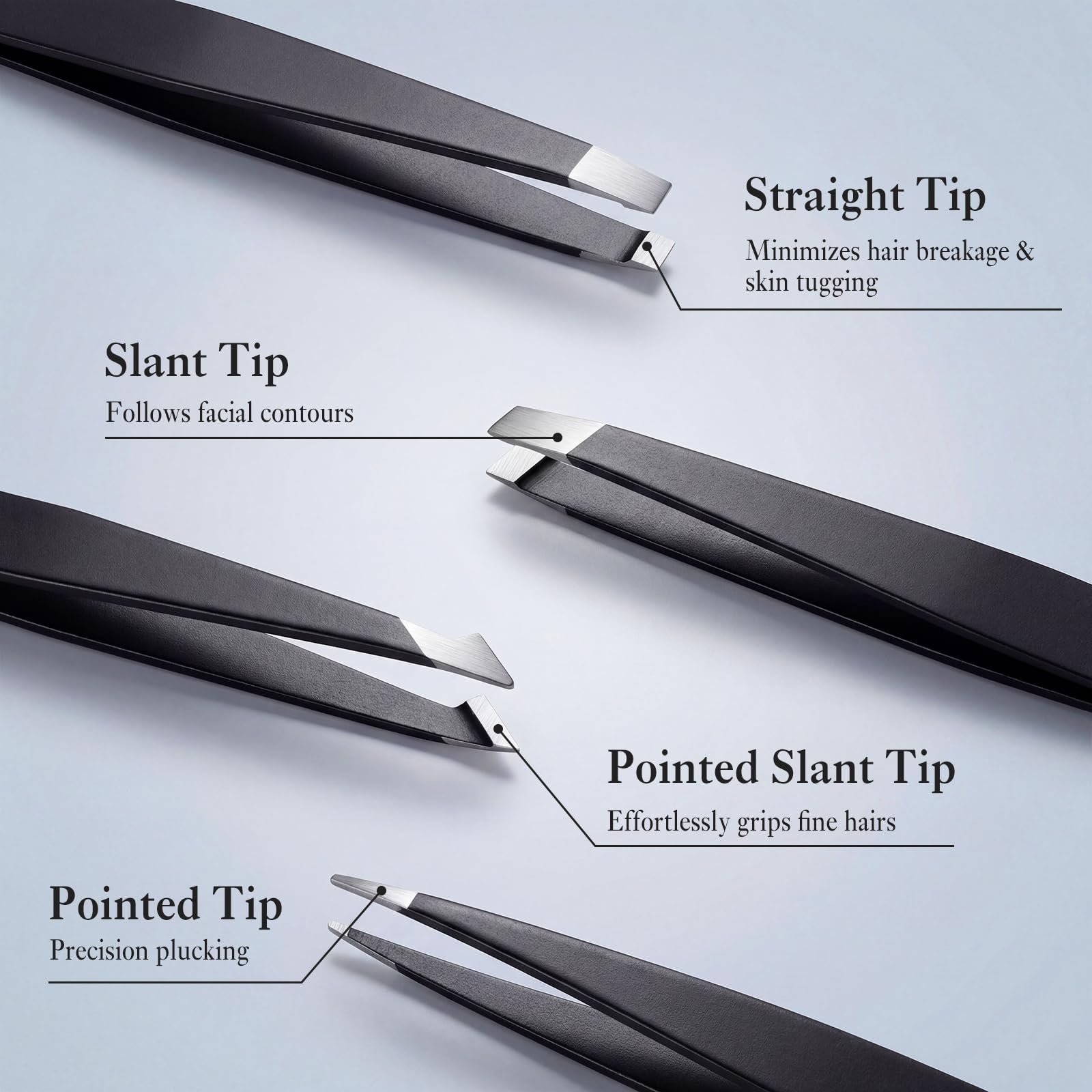 Image secondaire de Kit de 4 Pinces à Épiler Pro en Acier Inoxydable - Brencco