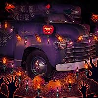 Vista 4 de Luces de camino de Halloween al aire libre, 19.5 pies de C9, luces de poste de Halloween con 10 bombillas C9 naranjas transparentes y negras, luces