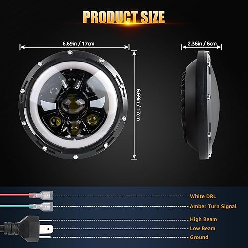Miniatura 8 de nifeida Faros delanteros redondos de 7 pulgadas, 6000 K 150 W, halo redondo, ojos de ángel, DRL, luces direccionales ámbar, aprobadas por DOT, luz