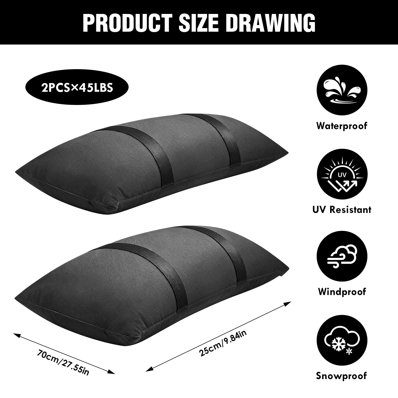 Sandsäcke zum Beschweren Bis 70X25cm Sandsack 2 Stück 20kg Befüllen | Sonnenschirm Beschwerer Gewichte Outdoor, Sandsäcke für Sonnenschirm Trampolin Gartenmöbel Beschwerer Gewichte