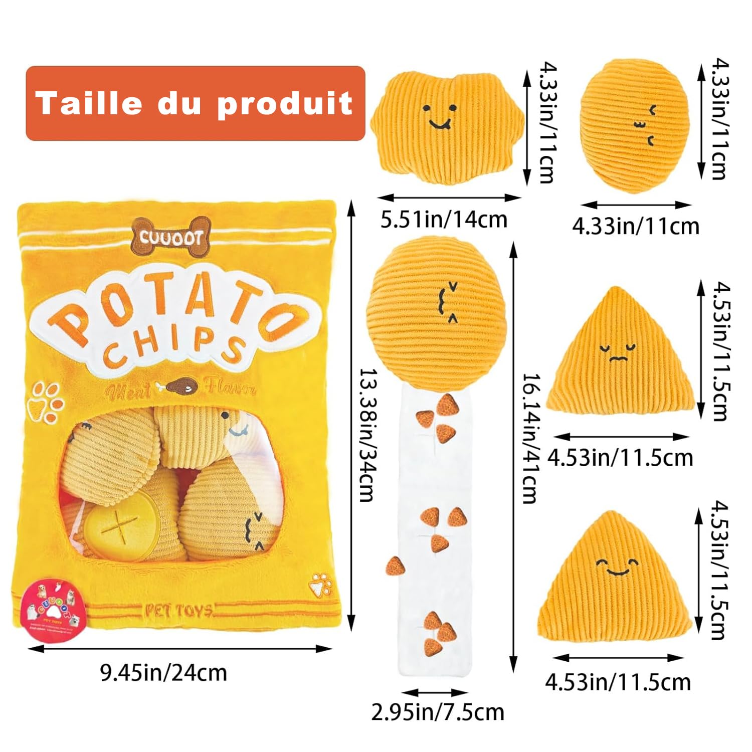 Jouet pour Chien, Jouets Interactifs Croustillants pour Chiens Casse-Tête et Enrichissement pour Petits, Moyens et Grands Chiens - Jouets Chips and Potatoes (Potato-chips-01)