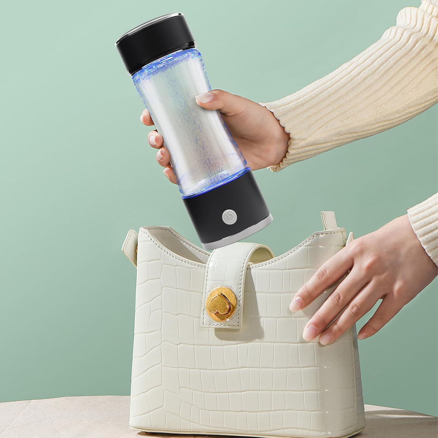 Arc Hydrogen Water Generator Bottle 380ml, Portable Hydrogen Water Cup with 3-Min Mode, USB Rechargeable SPE Ionizer, Travel Hydrogen Water Maker, Borosilicate Glass Hydrogen Rich Water Bottle