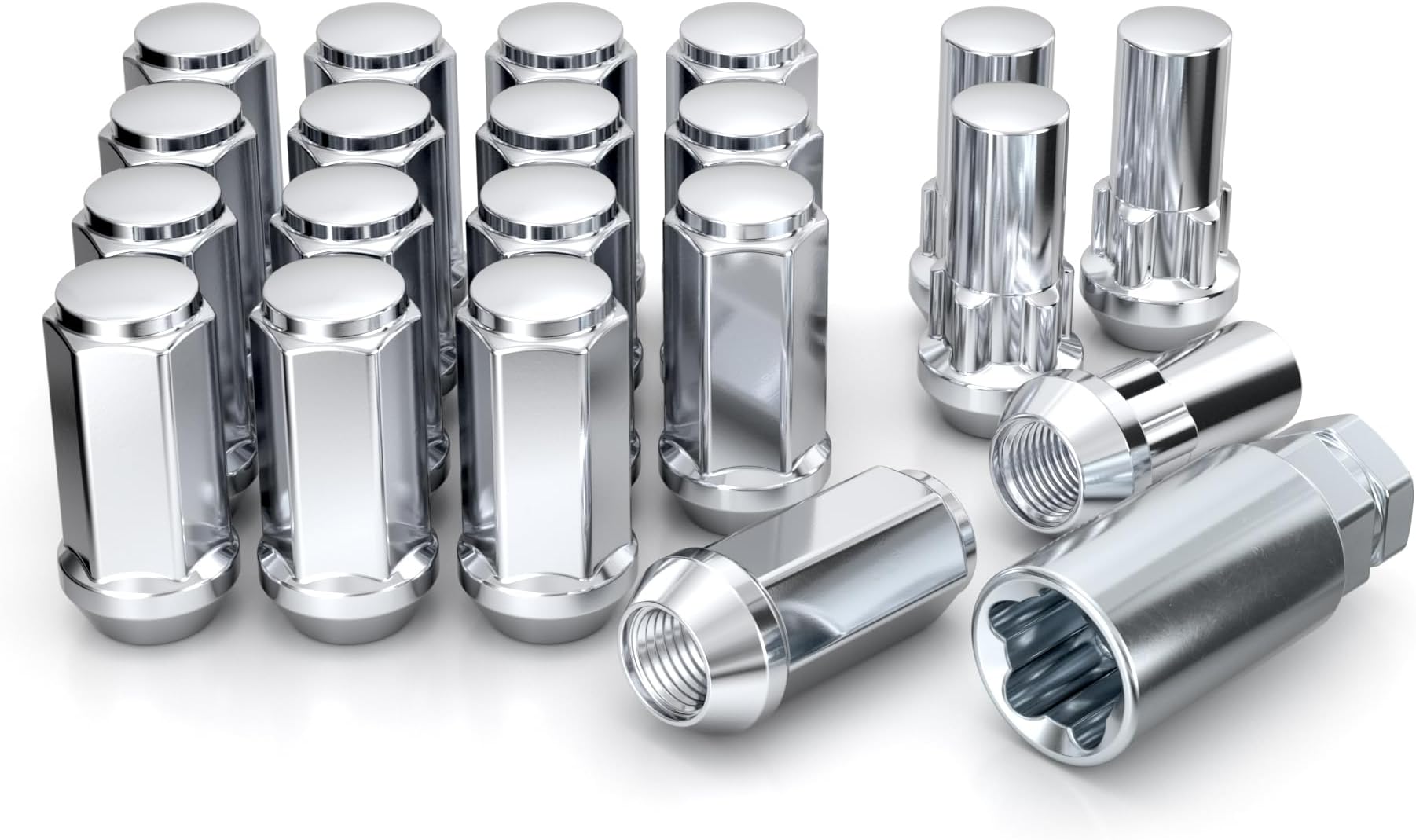 791909XLAM Chrome M14x1.50 Thread XL Bulge Acorn Lug Nut with Locks, 20 Pack