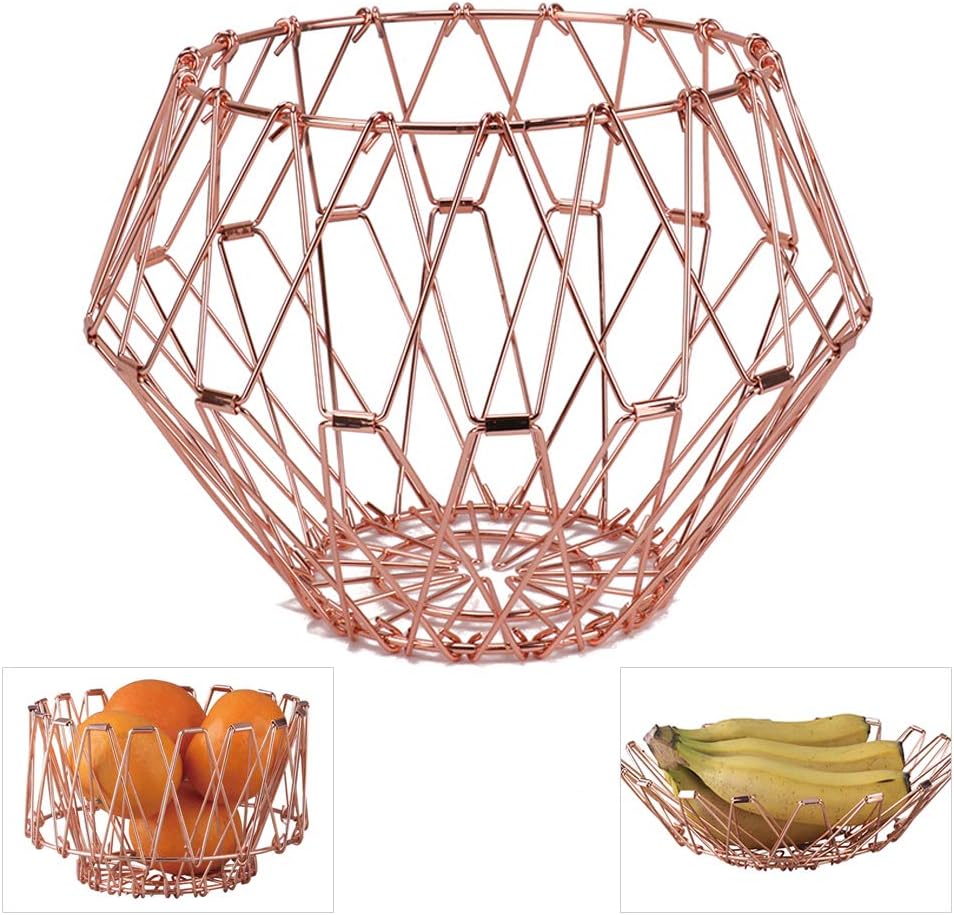 Jion Ware Flexible Rose Gold Wire Basket Transforming For Fruit Bread or Decorative Items