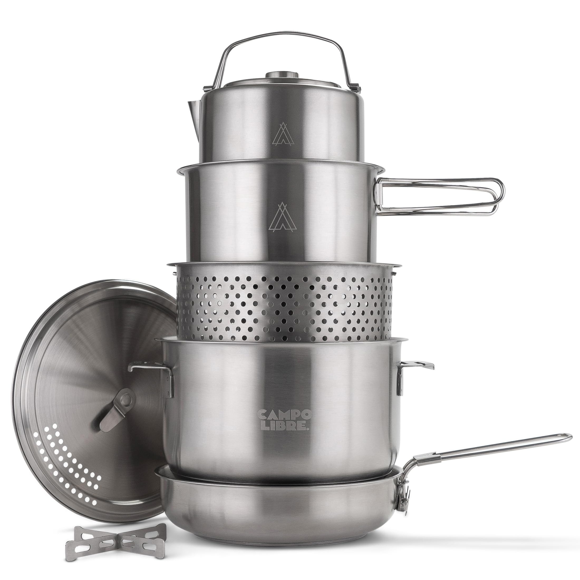 Campo Libre® Enzo Camping Cookware Set – Durable Stainless Steel Pots & Pan with ProCore Technology, Induction Compatible Outdoor Cooking Set, Compact Stackable Design, 8-Piece Cookware Set