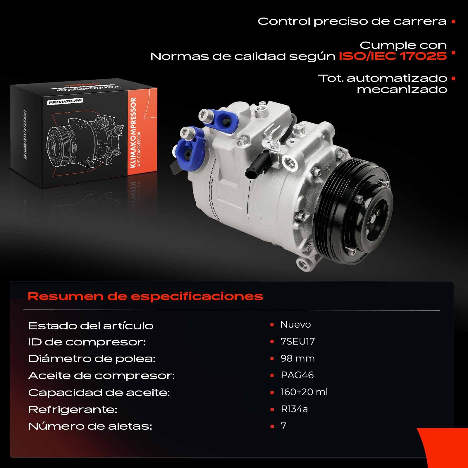 Frankberg Compresor de aire acondicionado con embrague Diesel Compatible con 5 Series E60 520d 5 Series Touring E61 520d 7 Series E65/E66/E67 745d Replace# 64526950152, aceite premezclado