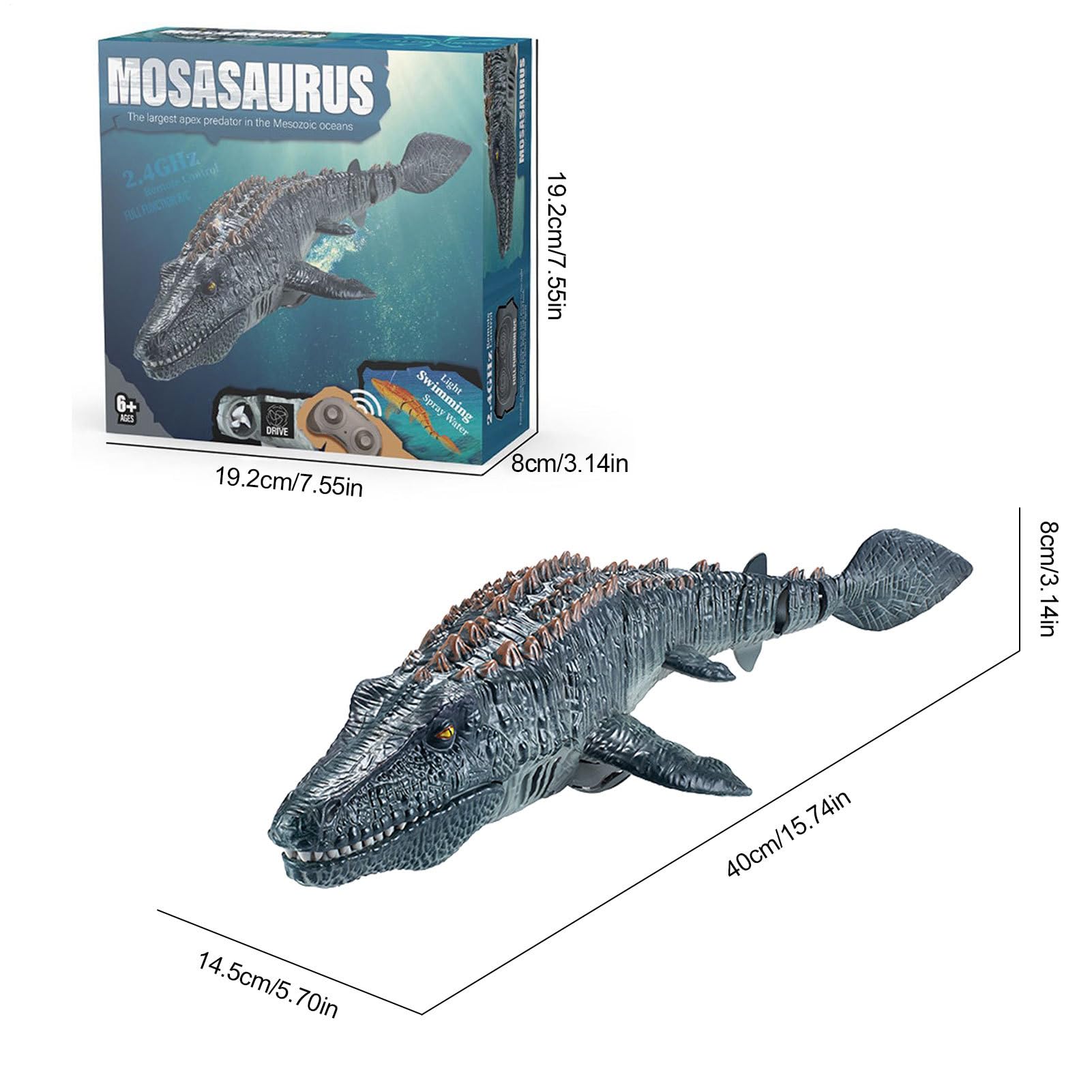 Jouet mosasaure télécommandé - Modèle de Dinosaure électrique avec éclaboussures d'eau | Figure réaliste de Reptile avec Queue oscillante, créature Marine RC Interactive pour Les Jeux pour,