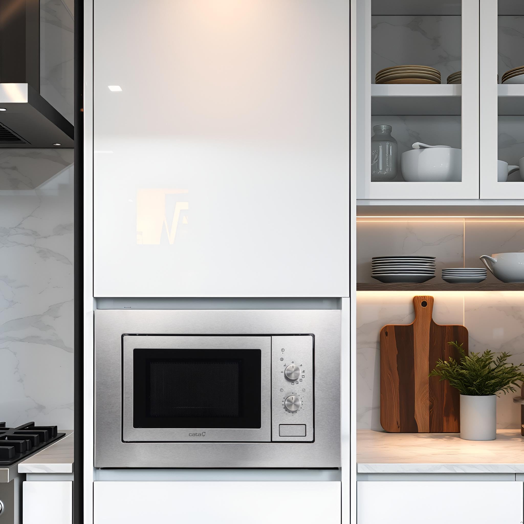 Cata | Microondas de Encastre | Modelo MMA 20 X | 60 cm de Ancho | Capacidad de 20 litros | 5 Niveles de potencia |Con Grill Simultáneo | Fácil Instalación | Medidas Interiores 195 x 280 x 300 mm