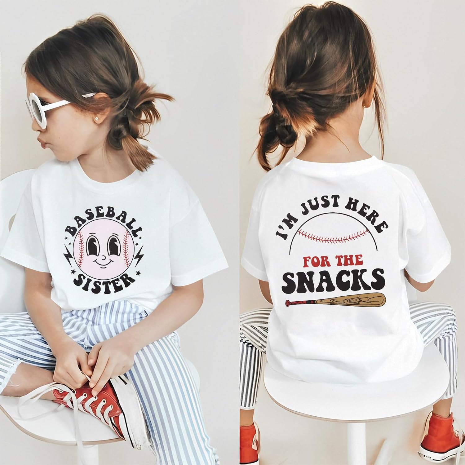 Toddler Girl Baseball Shirts Baseball Sister T-Shirt I'm Just Here for The Snacks Tees Game Day Outfit Ballgame Tops image 5