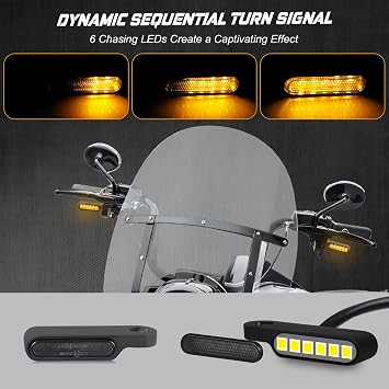 NTHREEAUTO Handlebar LED Turn Signals Universal Motorcycle Front Turn Signal Running Light Mini Blinkers Compatible with Harley Dyna Sportster Road King, Honda Shadow, Yamaha Suzuki