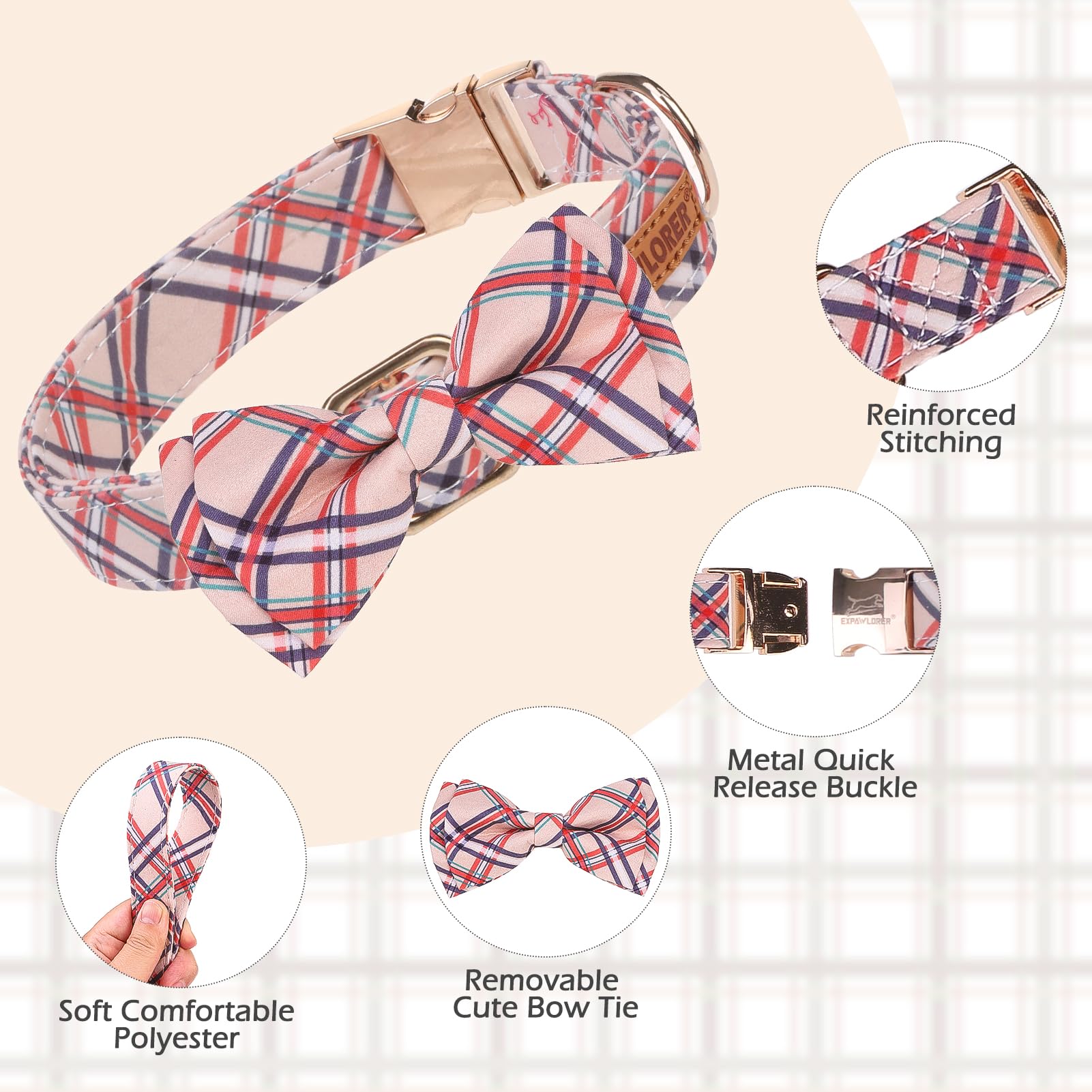 EXPAWLORER Cute Dog Collar, Floral Summer Pet Collars with Elegant Removable Bow Tie, Durable Quick Release Metal Buckle - Image 2