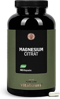 Vitabaum® Magnesiumcitrat - 375 mg Magnesium pro Tagesdosis - Unterstützt den Energiestoffwechsel - 365 Kapseln - 4 Monate Vorrat - Vegan, Glutenfrei, Laktosefrei