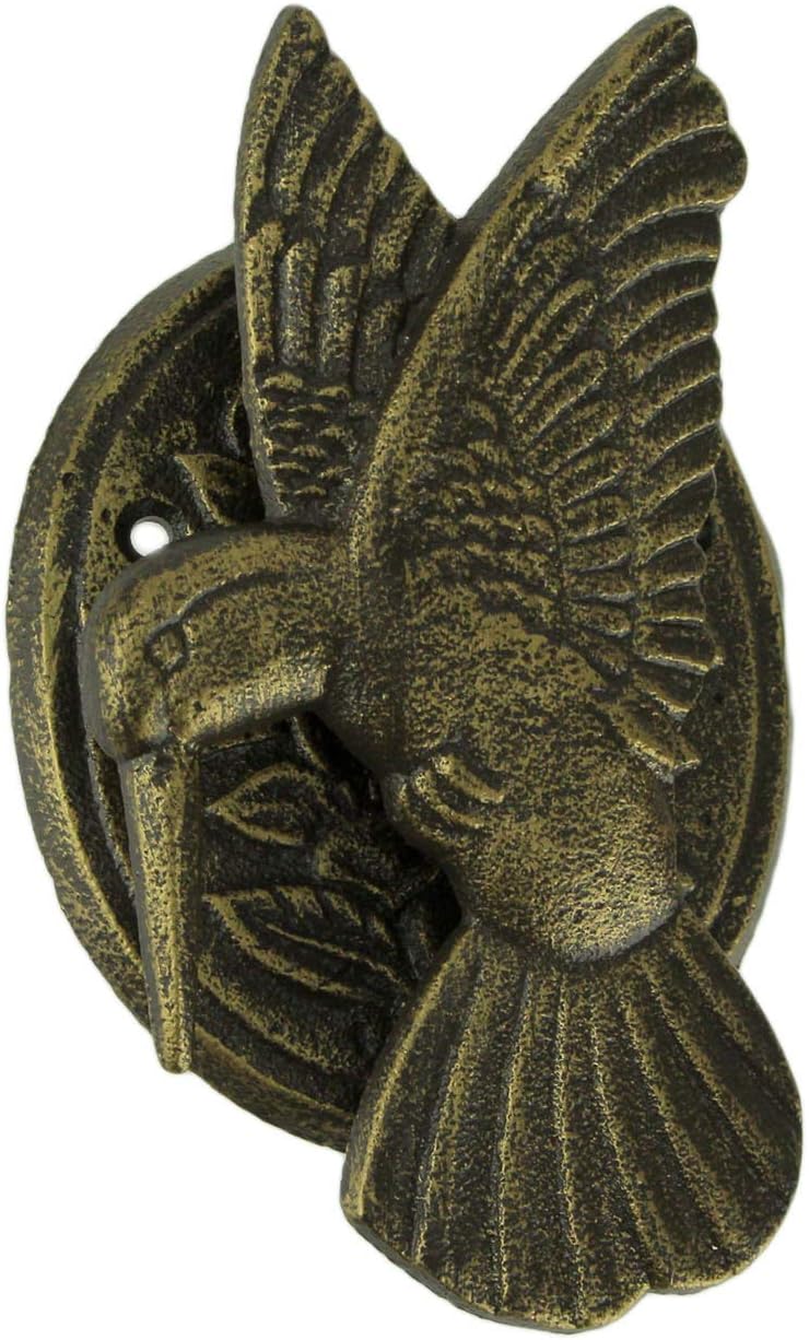 Antique Bronze Finish Cast Iron Hummingbird and Flower Front Door Knocker: Elegant Entry Decor Standing 6.5 Inches High - Add a Touch of Nature to Your Home