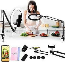 TAVADA Anneau Lumineux avec Trépied,Ring Light avec Support de Téléphone,Anneau Lumineux Réglable,Support de Caméra Aérien avec Anneaus Lumineuxs pour Selfie,Maquillage,Camera Vlog,Tiktok