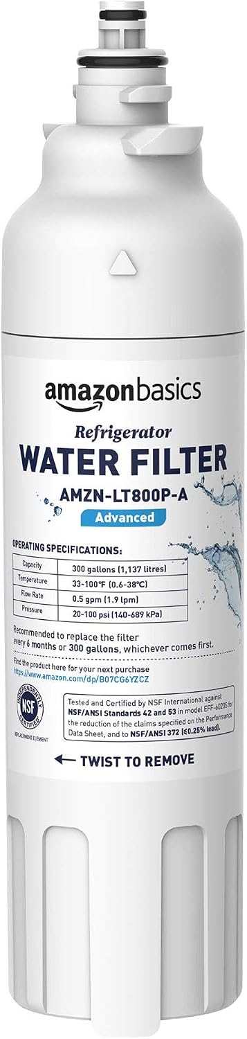 Amazon Basics Replacement LG LT800P Refrigerator Water Filter Cartridge - Advanced Filtration