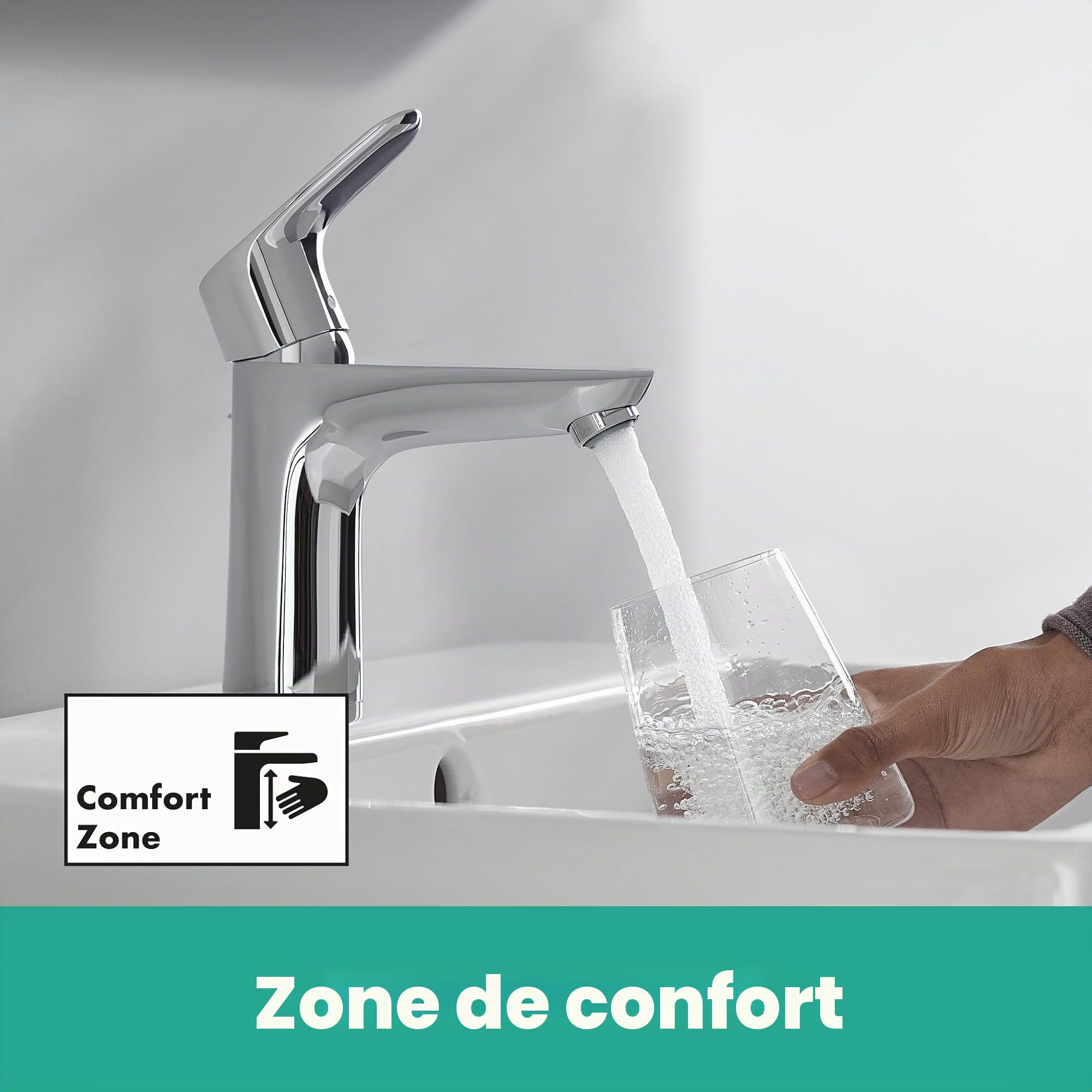 hansgrohe Focus - Mitigeur de lavabo avec tirette et vidage, Robinet de salle de bain avec hauteur sous bec 100 mm, économie d'eau (EcoSmart), Chromé