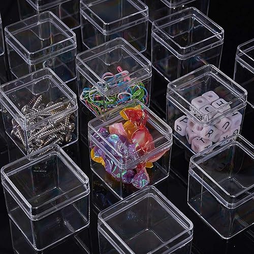 Miniatura 7 de BENECREAT Paquete de 18 recipientes cuadrados de plástico de alta transparencia para suministros de belleza, cuentas pequeñas, joyas y otros objetos