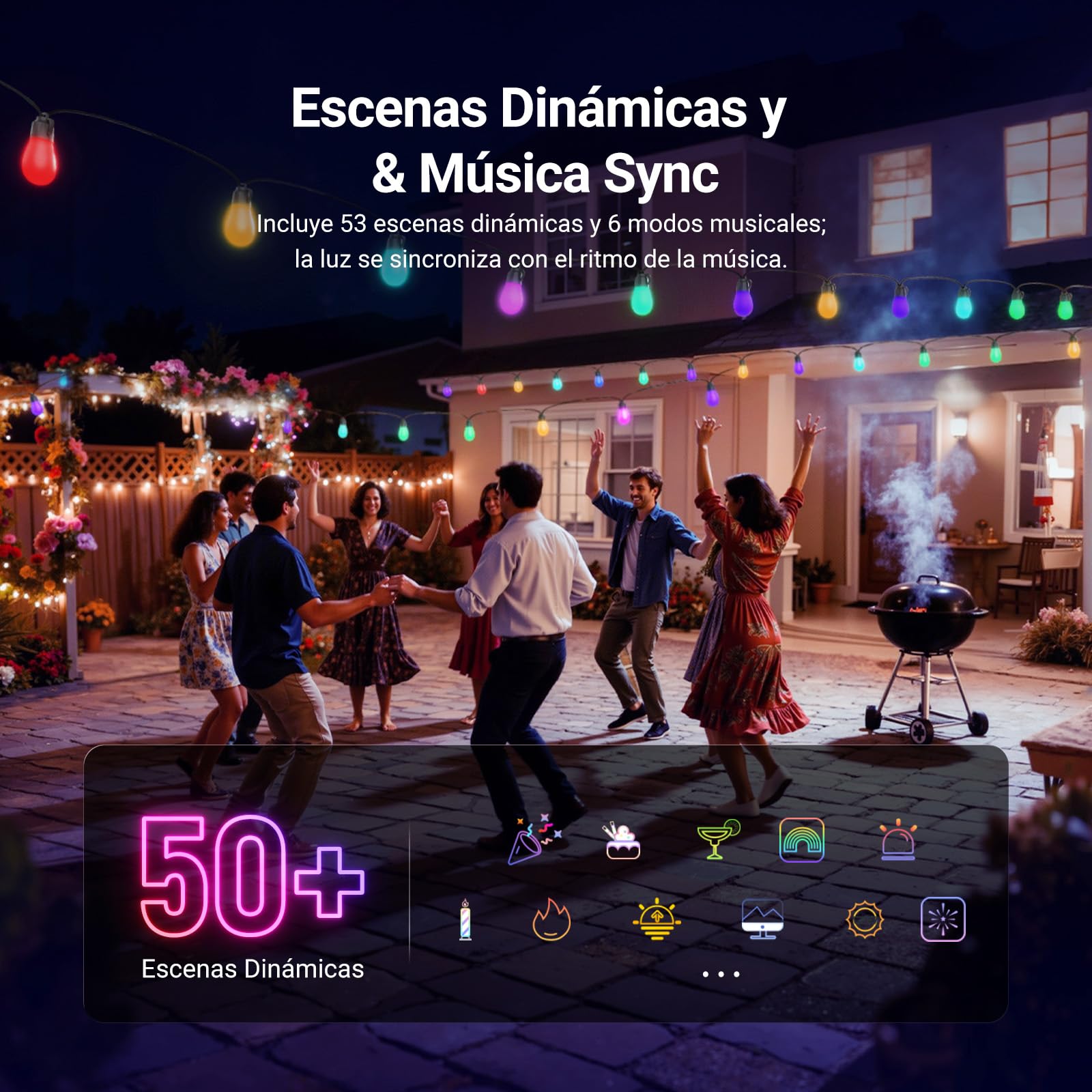 NEEWER Guirnalda Exterior 96ft RGB IC Blanco Inteligente Control App,30 Bombillas IP65 Impermeable 50+ Escenas Decoración Patio Balcón Jardín Compatible Alexa Google, NR01
