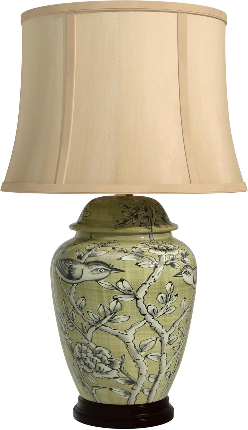 Red Lantern 25" Jade Green Birds and Flowers Lamp