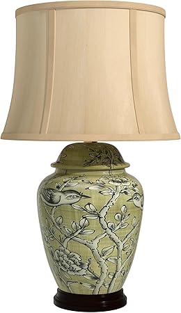 Red Lantern Red Lantern 25" Jade Green Birds and Flowers Lamp