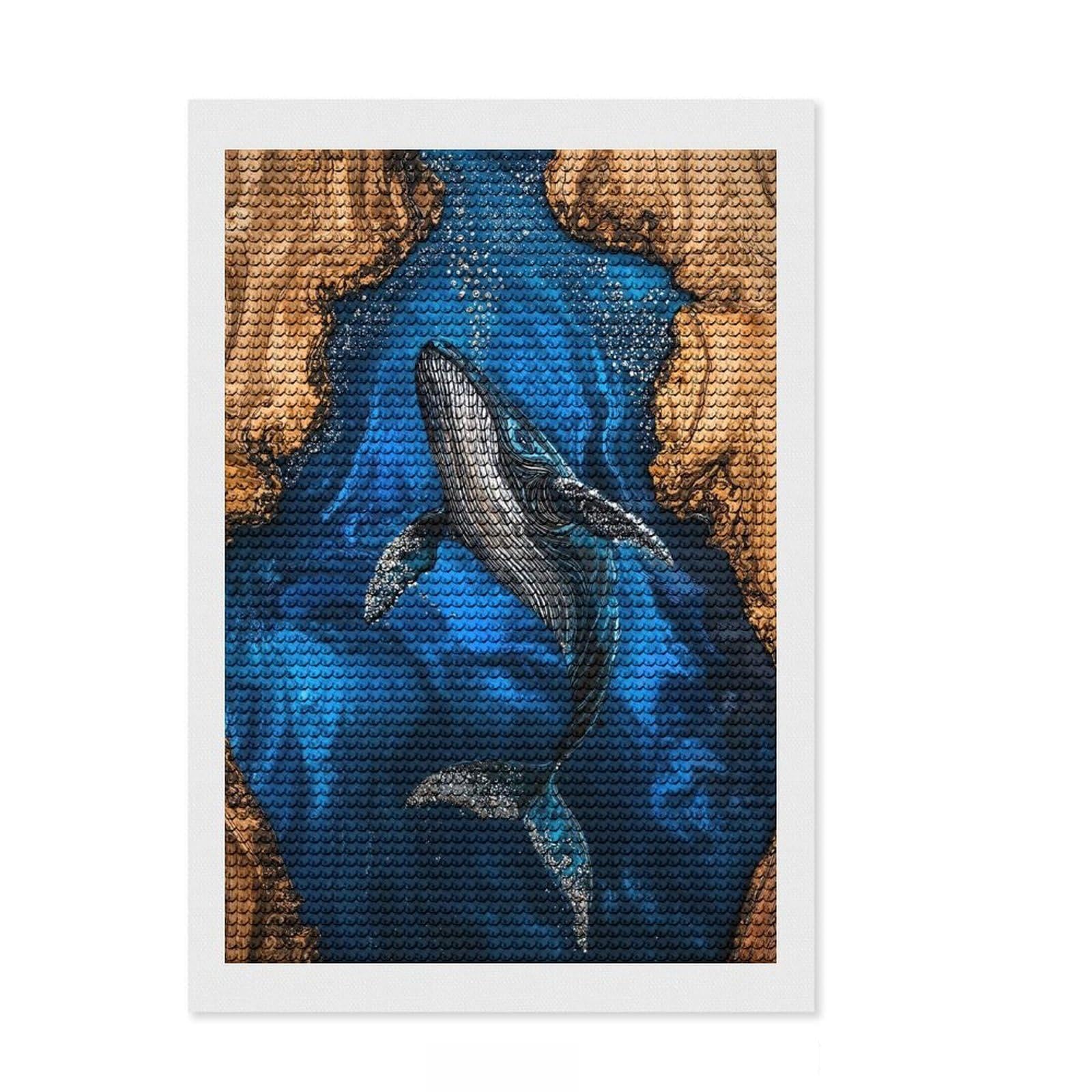 Junmoney The Whales Song Resin Art Round Drill Diamond Painting 8"x12", for Creative Relaxation, Full Kit Included, Boho Decor, Gift Idea