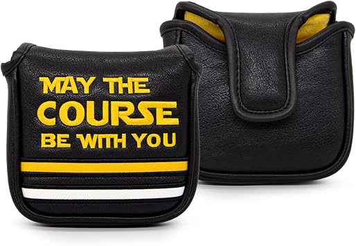 Golf Headcovers Golf Club Head Covers May The Course Be with You Style Elegant Embroidery Premium Leather Driver FairwayFW Wood HybridUT with Number Tags, Golf Mallet Putter Cover