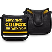 Golf Headcovers Golf Club Head Covers May The Course Be with You Style Elegant Embroidery Premium Leather Driver FairwayFW Wood HybridUT with Number Tags, Golf Mallet Putter Cover