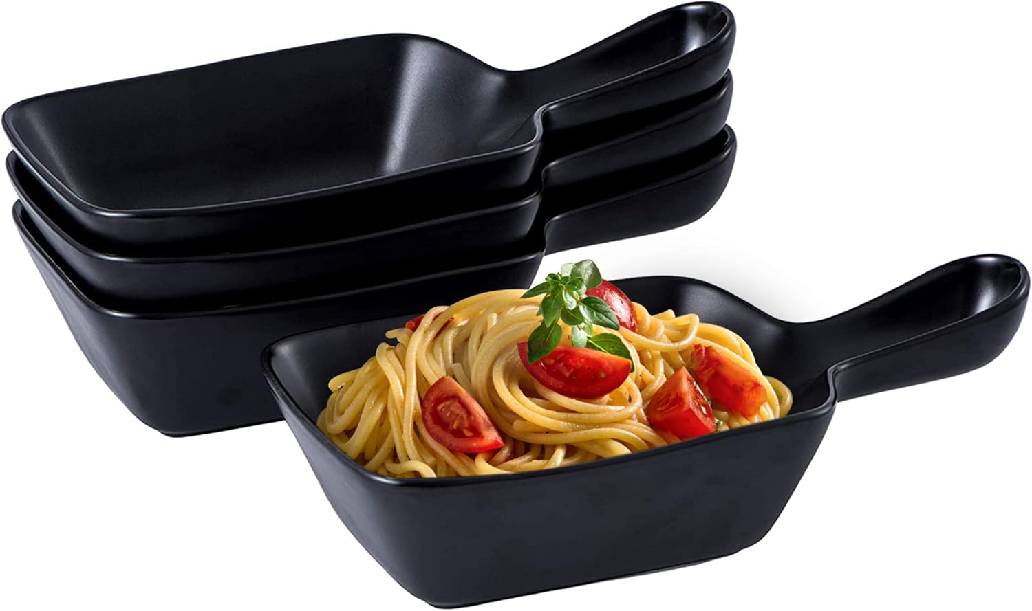 Bruntmor 30 Oz Square Ceramic Soup Bowl with Handle Set of 4, 30 Ounce Small Ceramic French Onion Soup Crocks In Black Color For Kitchen Or Dinner Table Decoration Black (Square) 30 Oz