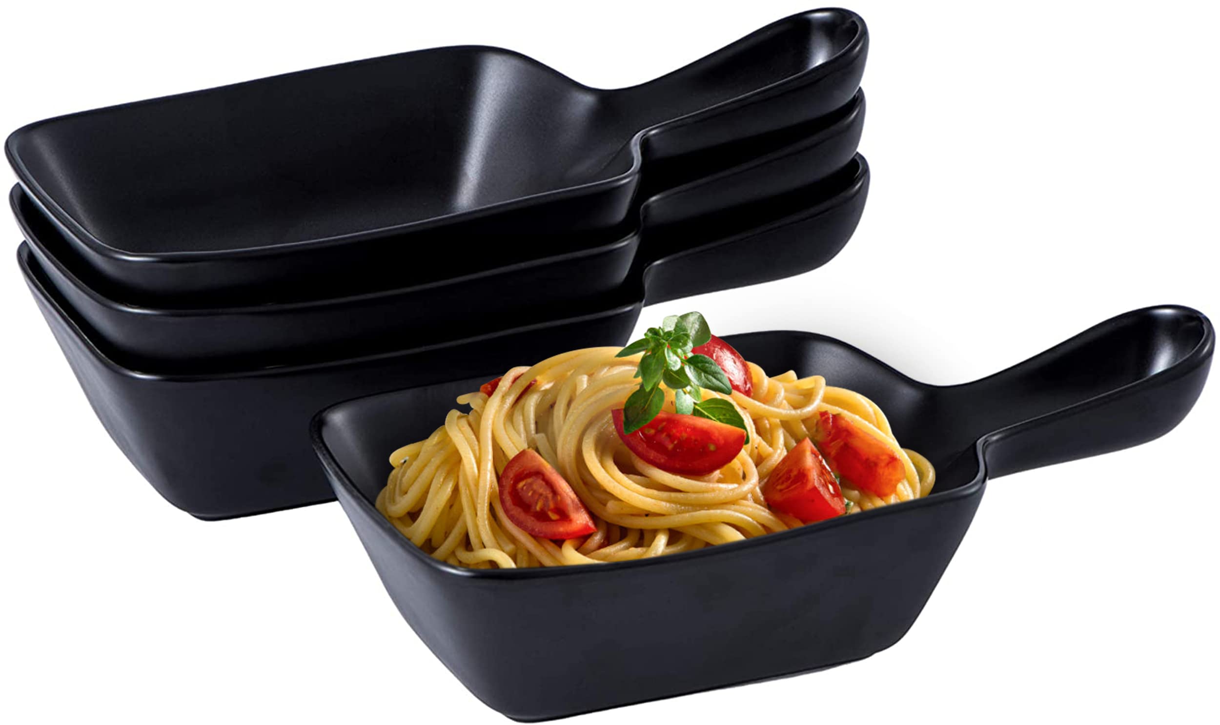 Bruntmor 30 Ounce Set of 4 Stackable Soup Bowls Kitchen Dinnerware Set Bowls for Salad, Pasta, Soup, Rice, Prep, Ideal for Restaurant, Oven Safe Bakeware W/ Large Handle, Black
