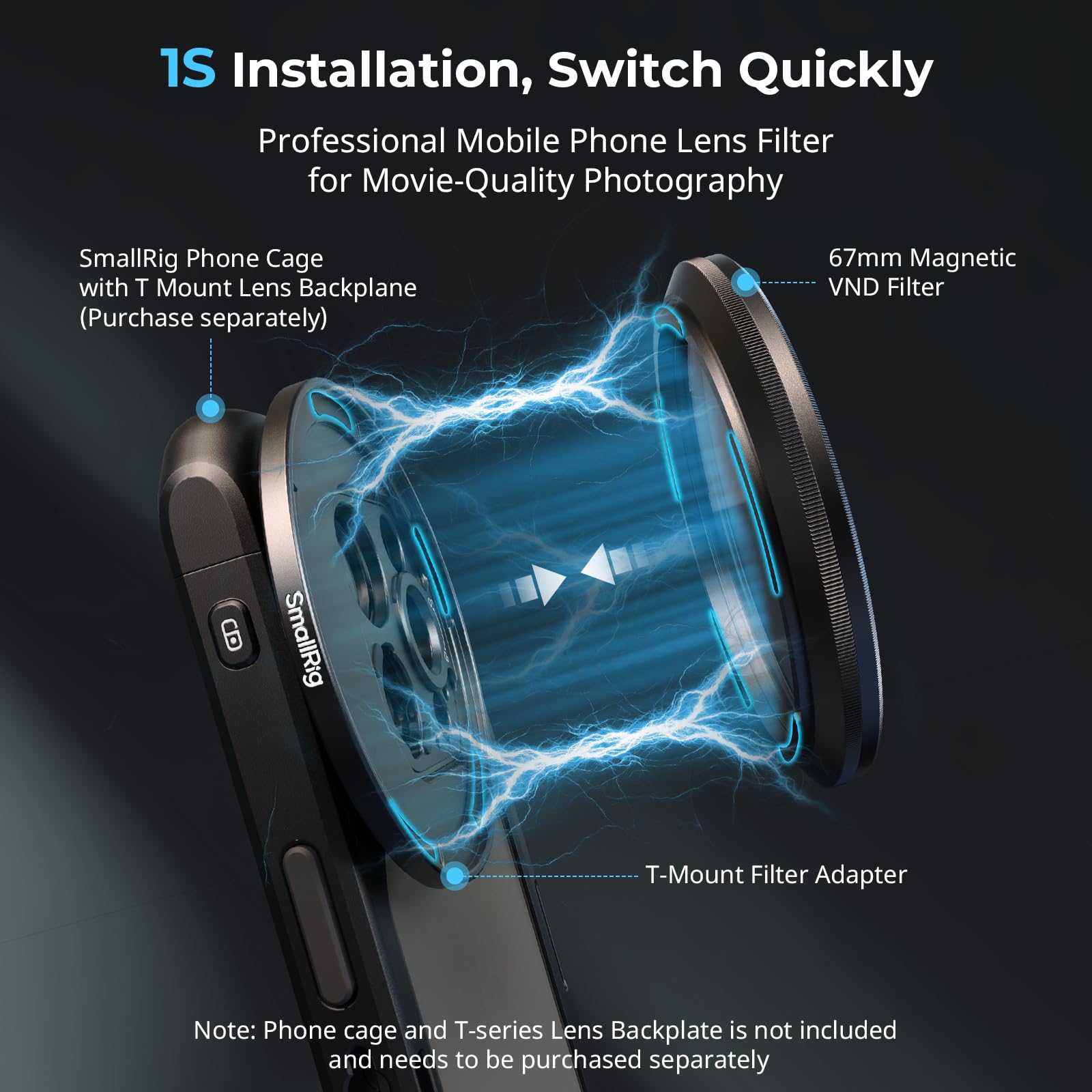 SMALLRIG 67mm Magnetic Variable ND2-ND32 Filter Kit (1-5 Stops) With T Mount Ring for Phone/Camera - No X Cross HD Optical Glass - 4725 - Image 3