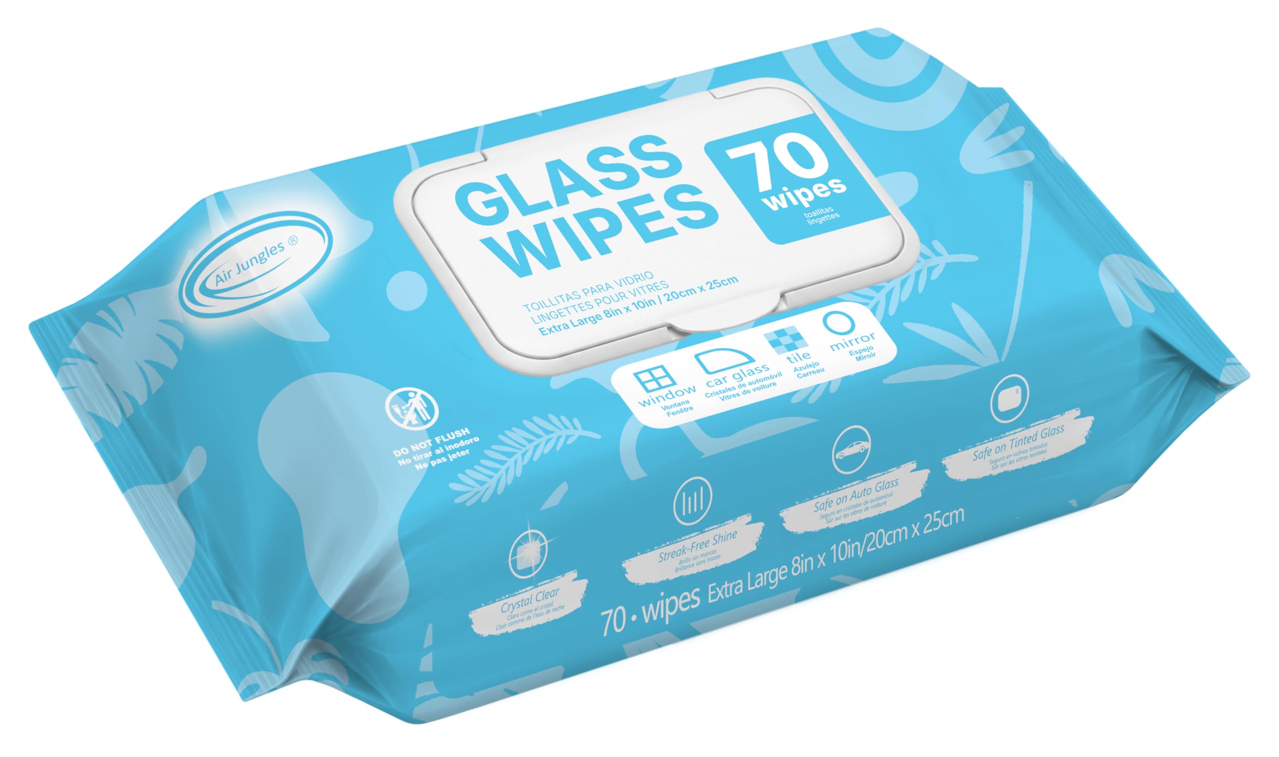Air Jungles Glass &amp; Window Cleaner Wipes 70 Count, XL 8x10 Inch