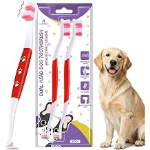 Dog Toothbrush, Dual-Head, for Medium-Large Dogs, Red | Soft Bristles for Gentle Cleaning, 60 Curved Bristles for Better Coverage, Comfortable for Sensitive Gums