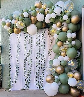 125pcs DIY Sage Green Balloon Garland Kit Avocado Green White Gold Confetti and Metallic Gold Balloons for Wedding Birthda...