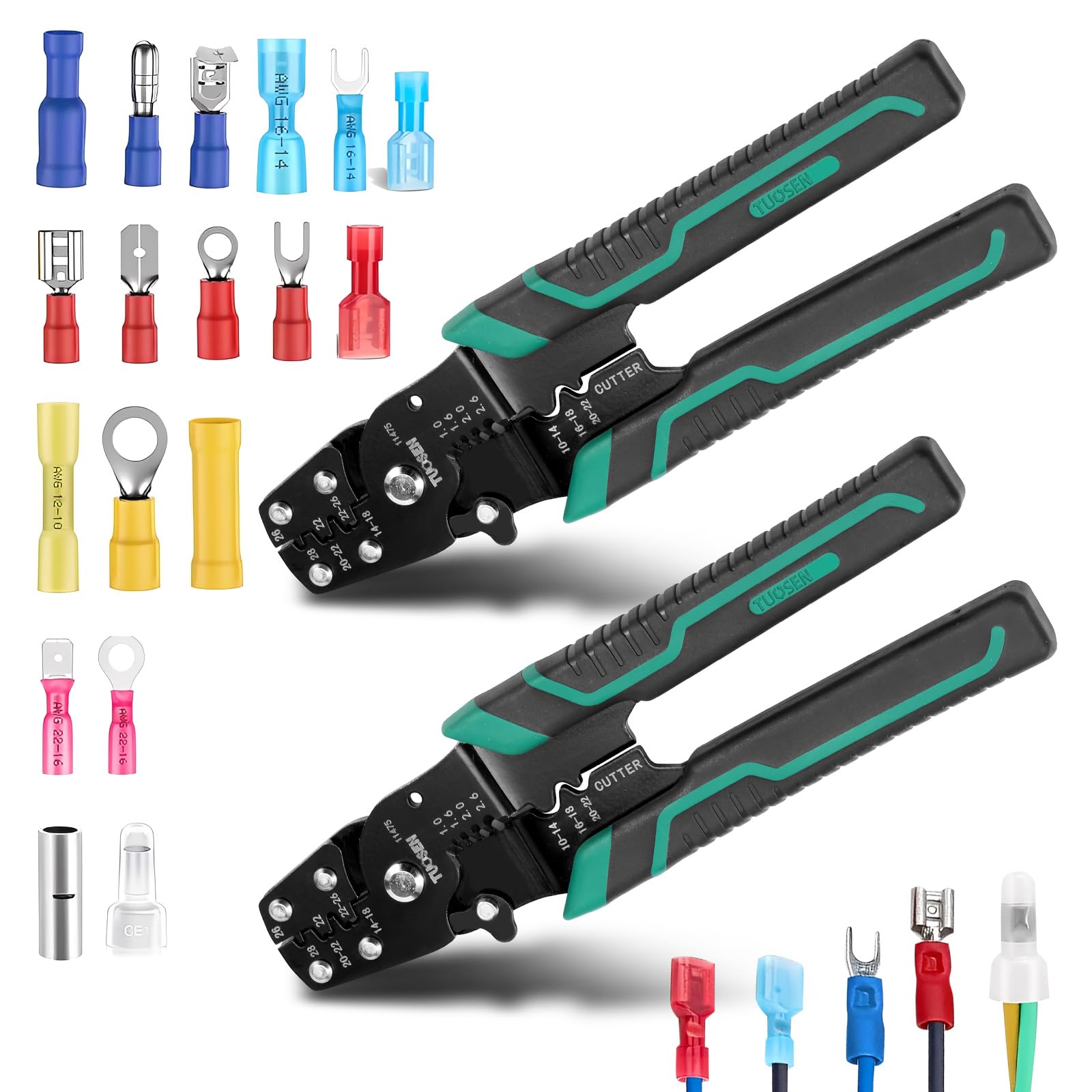 2 Pack Wire Crimper, Wire Crimping Tool,Stripper and Cutter for insulated/Bare/Heat Shrink connectors(22-10 AWG) Multifunctional Stripping Crimping