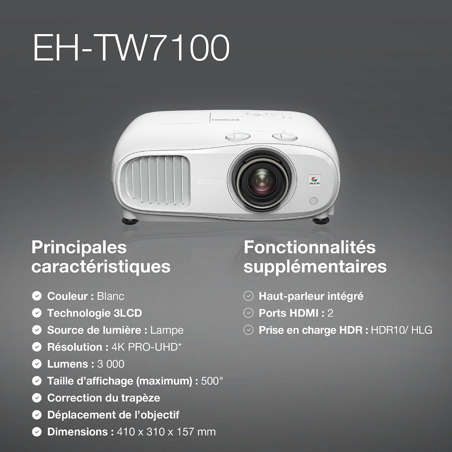 Affichage grand format et luminosité du projecteur Epson