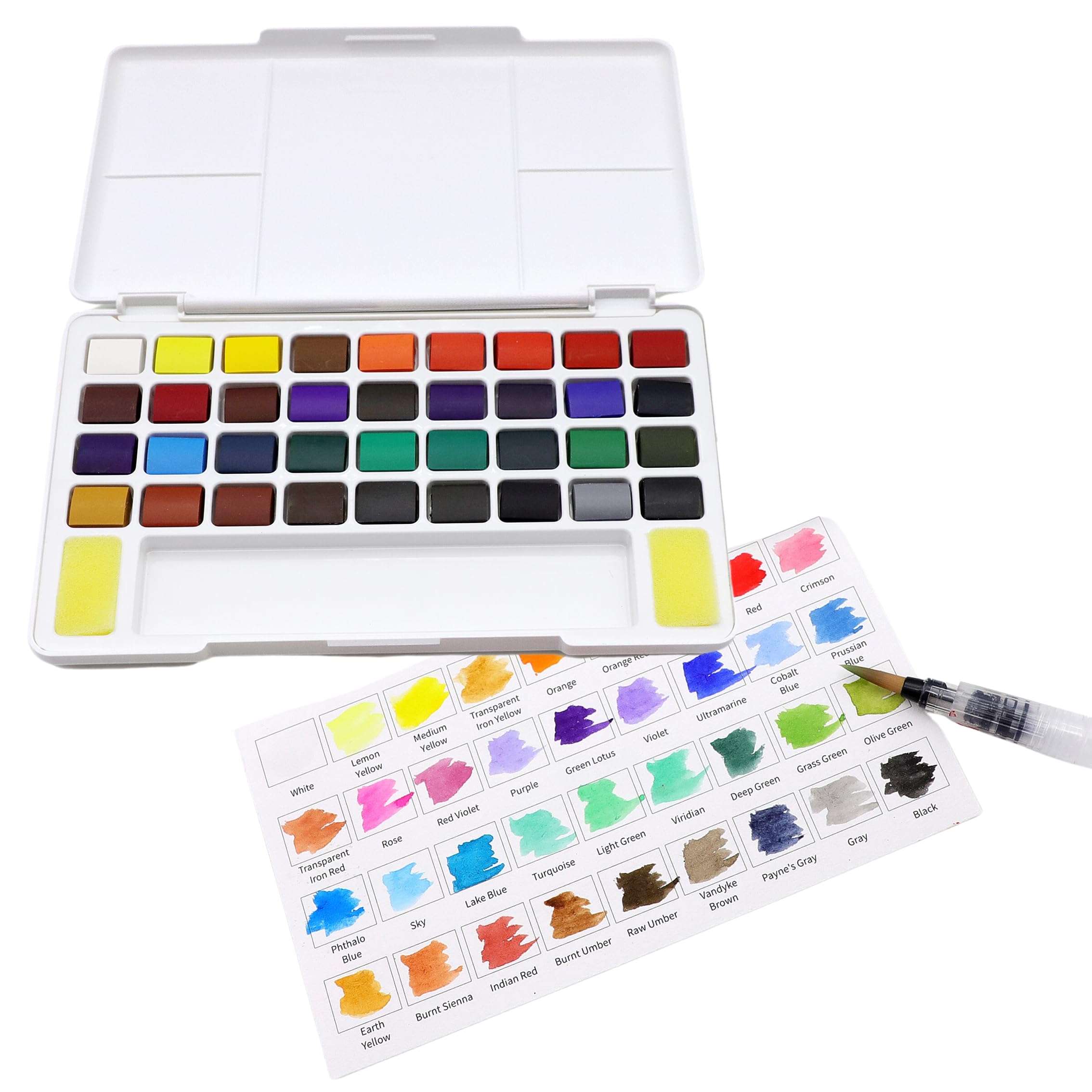 Artme Acquarelli/Set per pittura ad acquerello con cubo in custodia da trasporto con pennello - 36 colori vivaci, fornitura artistica essenziale.