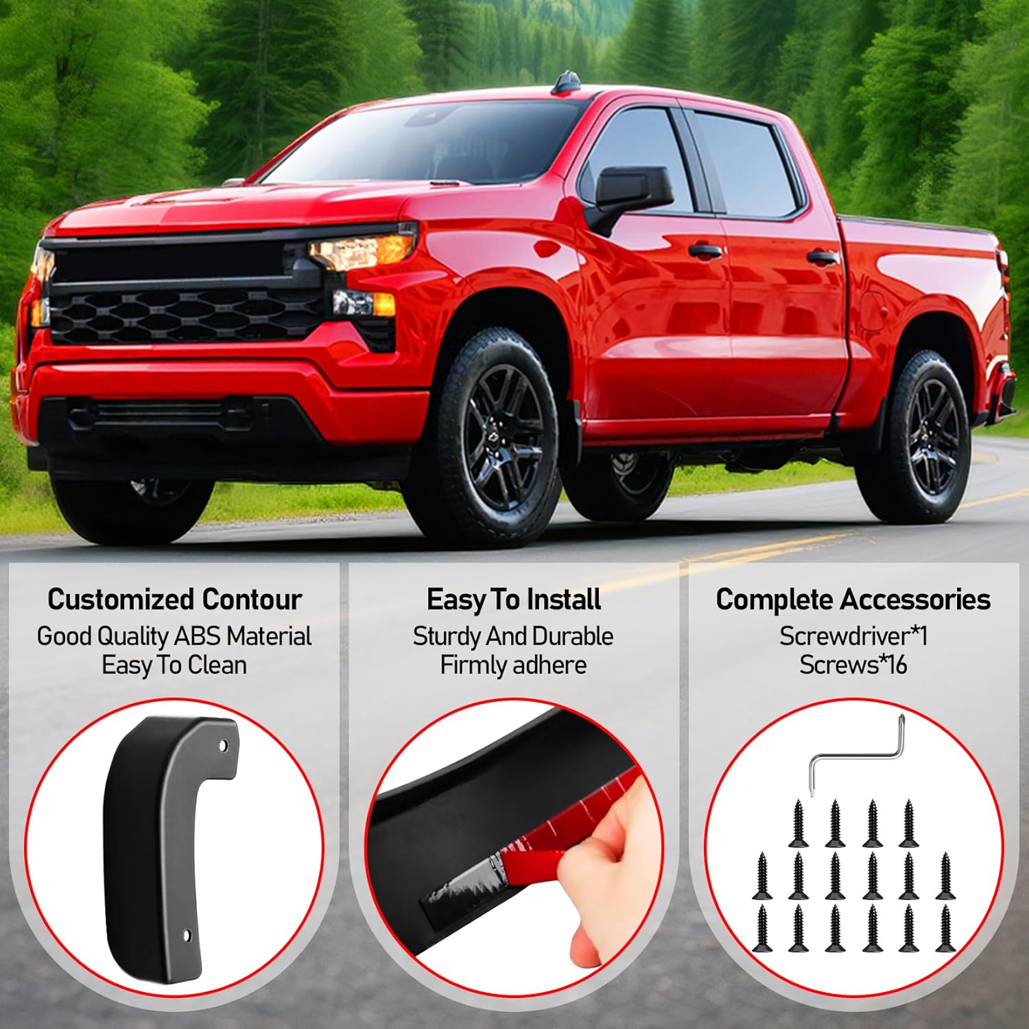 Mud Flap Delete Fit for Chevy Silverado 1500 2019-2025 Accessories,Mud Splash Guards Mudflaps Delete Compatible with Chevrolet Silverado Tire Protector Exterior Fender Front Rear Set