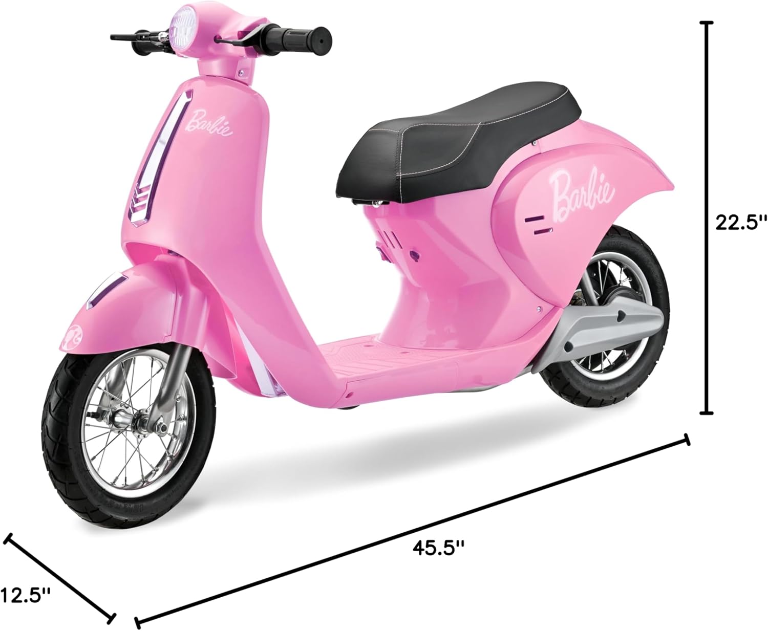 Barbie 24V Retro Scooter with dimensions overlay
