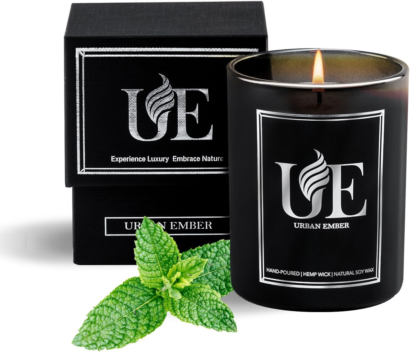 Eucalyptus Mint Scented Candle, Aromatherapy Candle for Home Scented – 55 Hours Long Lasting Soy Wax Candle – Strong Fragranced Black Candle Gift for Women & Men, 8 oz