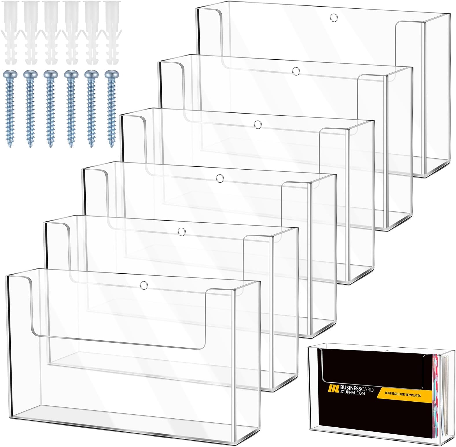 DoubleFill Post Card Holder Display Stand 6 x 4 Inch Wall Mount Index Clear Acrylic Organizer Small Brochure Hanging Pamphlet Holder for Flyer Magazine File Display(6 Pack)